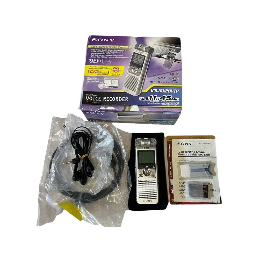 Sony Handheld Mini IC Digital Voice Recorder ICD-MX20VTP w/ Memory Stick Pro Duo